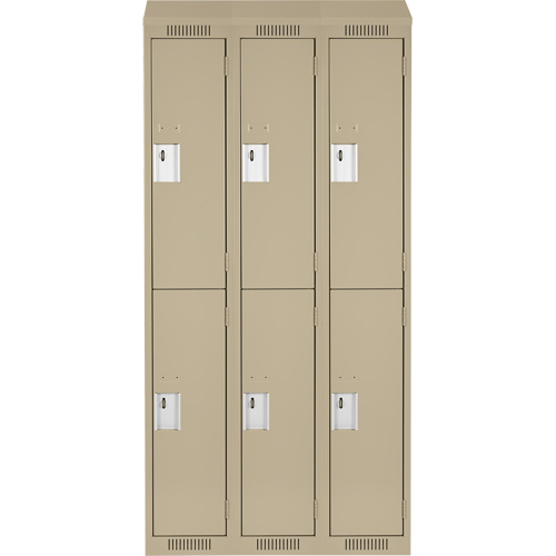 Clean Line Lockers, 2 -tier, Bank of 3, 36" x 18" x 78", Steel, Beige, Rivet (Assembled) Ontario Packaging