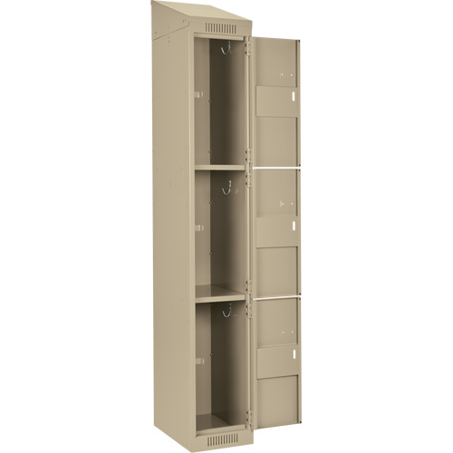 Clean Line Lockers, 3 -tier, Bank of 4, 48" x 18" x 78", Steel, Beige, Rivet (Assembled) Ontario Packaging