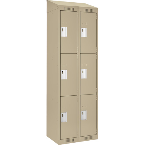 Clean Line Lockers, 3 -tier, Bank of 2, 24" x 18" x 78", Steel, Beige, Rivet (Assembled) Ontario Packaging