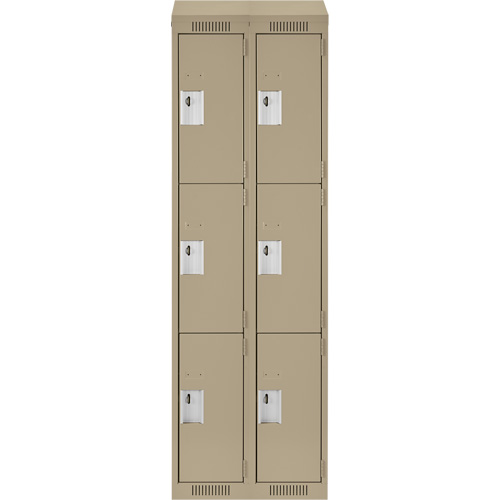 Clean Line Lockers, 3 -tier, Bank of 2, 24" x 18" x 78", Steel, Beige, Rivet (Assembled) Ontario Packaging