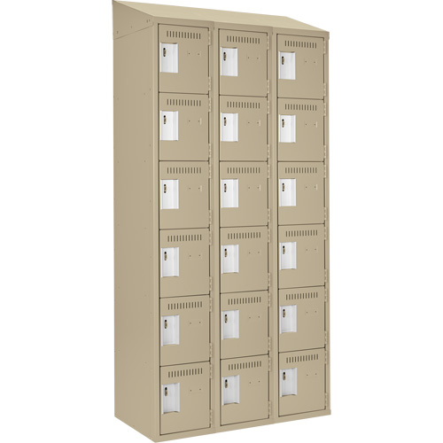 Clean Line Lockerette, 6 -tier, Bank of 3, 36" x 18" x 78", Steel, Beige, Rivet (Assembled) Ontario Packaging