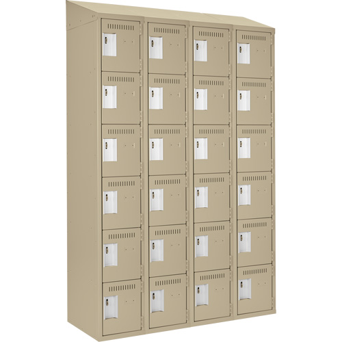 Clean Line Lockerette, 6 -tier, Bank of 4, 48" x 18" x 78", Steel, Beige, Rivet (Assembled) Ontario Packaging