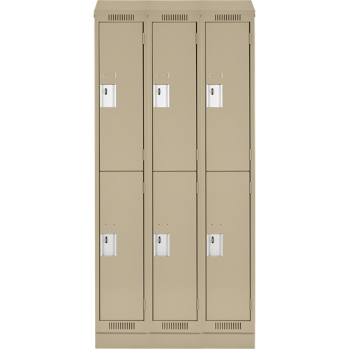 Clean Line Lockers, 2 -tier, Bank of 3, 36" x 18" x 82", Steel, Beige, Rivet (Assembled) Ontario Packaging
