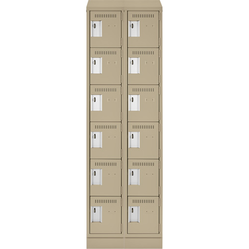 Clean Line Lockerette , 6 -tier, Bank of 2, 24" x 18" x 82", Steel, Beige, Rivet (Assembled) Ontario Packaging