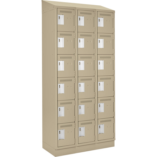 Clean Line Lockerette , 6 -tier, Bank of 3, 36" x 18" x 82", Steel, Beige, Rivet (Assembled) Ontario Packaging