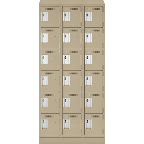 Clean Line Lockerette , 6 -tier, Bank of 3, 36" x 18" x 82", Steel, Beige, Rivet (Assembled) Ontario Packaging