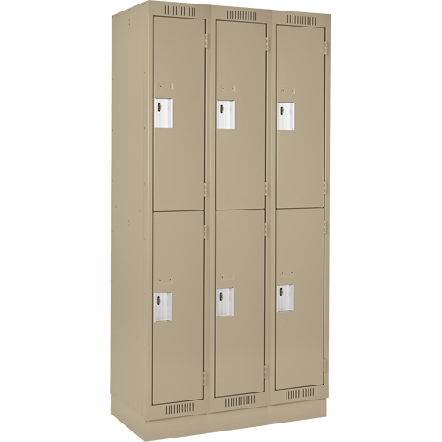 Clean Line Lockers, 2 -tier, Bank of 3, 36" x 18" x 76", Steel, Beige, Rivet (Assembled) Ontario Packaging