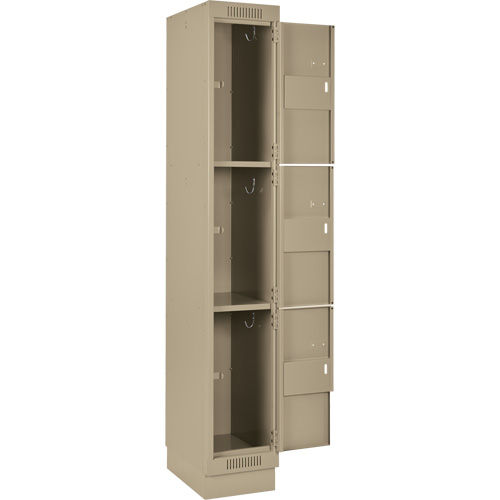 Clean Line Lockers, 3 -tier, Bank of 3, 36" x 18" x 76", Steel, Beige, Rivet (Assembled) Ontario Packaging
