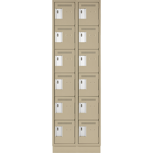 Clean Line Lockerette, 6 -tier, Bank of 2, 24" x 18" x 76", Steel, Beige, Rivet (Assembled) Ontario Packaging