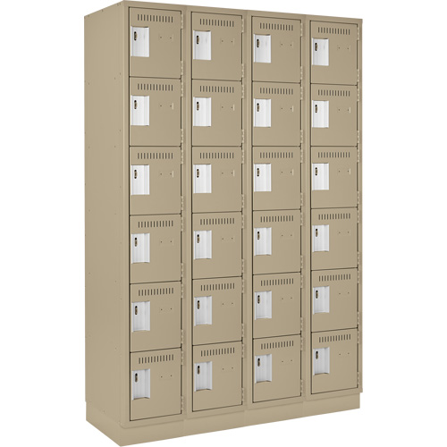 Clean Line Lockerette, 6 -tier, Bank of 4, 48" x 18" x 76", Steel, Beige, Rivet (Assembled) Ontario Packaging