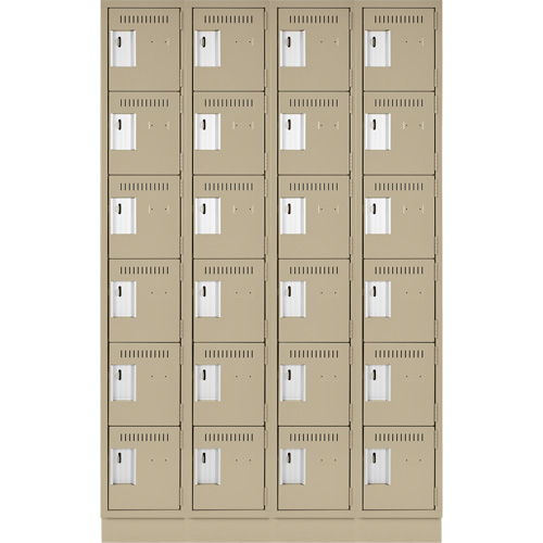 Clean Line Lockerette, 6 -tier, Bank of 4, 48" x 18" x 76", Steel, Beige, Rivet (Assembled) Ontario Packaging