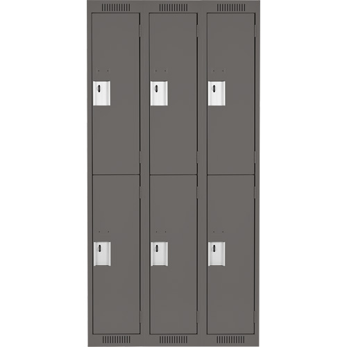 Clean Line Lockers, 2 -tier, Bank of 3, 36" x 18" x 72", Steel, Charcoal, Rivet (Assembled) Ontario Packaging