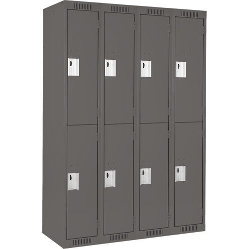 Clean Line Lockers, 2 -tier, Bank of 4, 48" x 18" x 72", Steel, Charcoal, Rivet (Assembled) Ontario Packaging