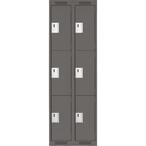 Clean Line Lockers, 3 -tier, Bank of 2, 24" x 18" x 72", Steel, Charcoal, Rivet (Assembled) Ontario Packaging