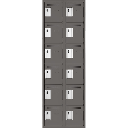 Clean Line Lockerette, 6 -tier, Bank of 2, 24" x 18" x 72", Steel, Charcoal, Rivet (Assembled) Ontario Packaging