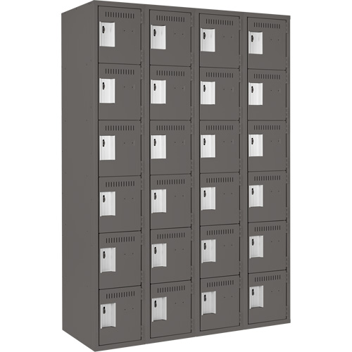 Clean Line Lockerette, 6 -tier, Bank of 4, 48" x 18" x 72", Steel, Charcoal, Rivet (Assembled) Ontario Packaging