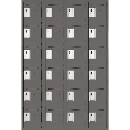 Clean Line Lockerette, 6 -tier, Bank of 4, 48" x 18" x 72", Steel, Charcoal, Rivet (Assembled) Ontario Packaging