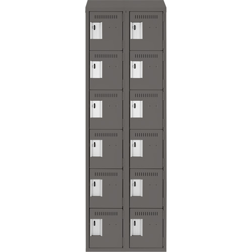 Clean Line Lockerette, 6 -tier, Bank of 2, 24" x 18" x 78", Steel, Charcoal, Rivet (Assembled) Ontario Packaging