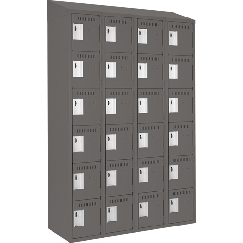 Clean Line Lockerette, 6 -tier, Bank of 4, 48" x 18" x 78", Steel, Charcoal, Rivet (Assembled) Ontario Packaging