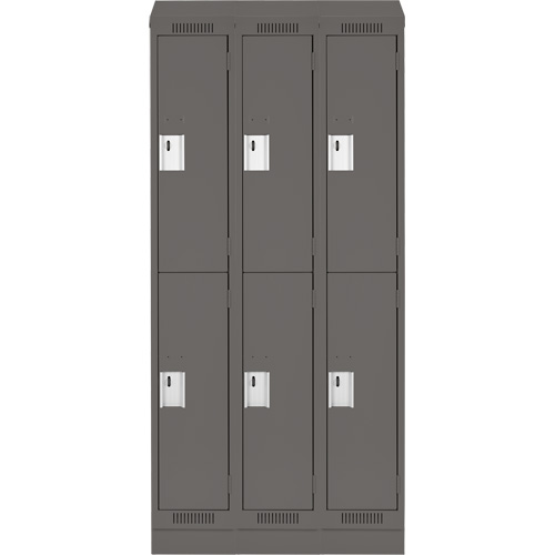 Clean Line Lockers, 2 -tier, Bank of 3, 36" x 18" x 82", Steel, Charcoal, Rivet (Assembled) Ontario Packaging