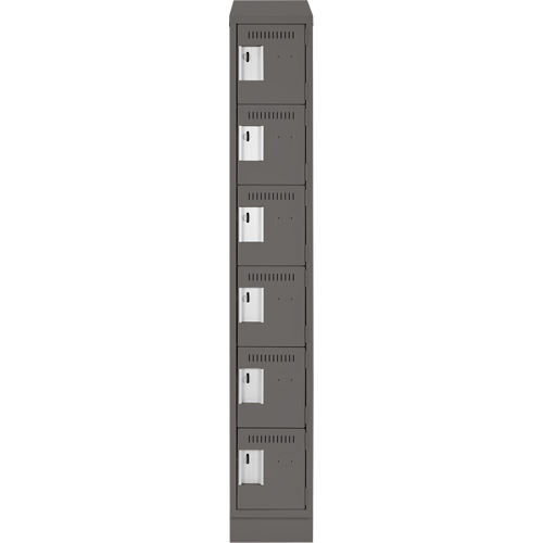 Clean Line Lockerette, 6 -tier, 12" x 18" x 82", Steel, Charcoal, Rivet (Assembled) Ontario Packaging