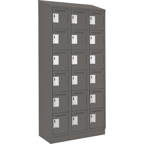 Clean Line Lockerette, 6 -tier, Bank of 3, 36" x 18" x 82", Steel, Charcoal, Rivet (Assembled) Ontario Packaging