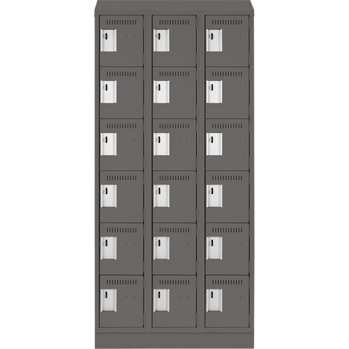 Clean Line Lockerette, 6 -tier, Bank of 3, 36" x 18" x 82", Steel, Charcoal, Rivet (Assembled) Ontario Packaging