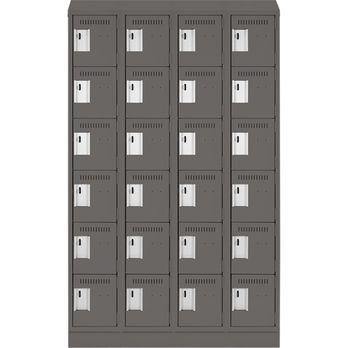 Clean Line Lockerette, 6 -tier, Bank of 4, 48" x 18" x 82", Steel, Charcoal, Rivet (Assembled) Ontario Packaging