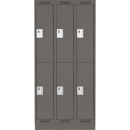 Clean Line Lockers, 2 -tier, Bank of 3, 36" x 18" x 76", Steel, Charcoal, Rivet (Assembled) Ontario Packaging