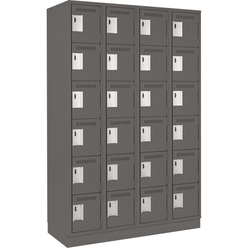 Clean Line Lockerette, 6 -tier, Bank of 4, 48" x 18" x 76", Steel, Charcoal, Rivet (Assembled) Ontario Packaging