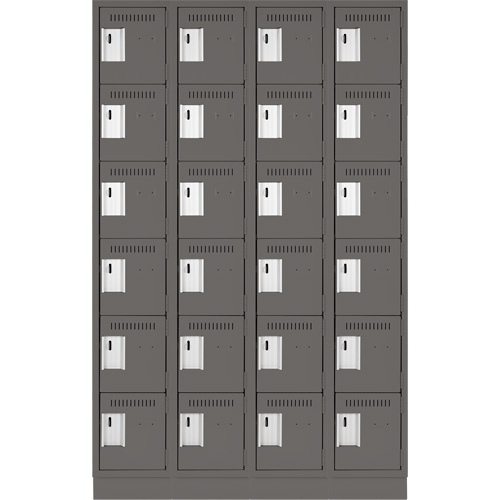 Clean Line Lockerette, 6 -tier, Bank of 4, 48" x 18" x 76", Steel, Charcoal, Rivet (Assembled) Ontario Packaging