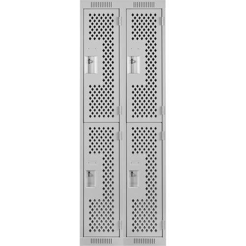 Clean Line Lockers, 2 -tier, Bank of 2, 24" x 12" x 72", Steel, Grey, Rivet (Assembled), Perforated Ontario Packaging