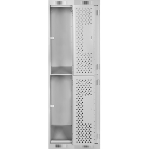 Clean Line Lockers, 2 -tier, Bank of 2, 24" x 12" x 72", Steel, Grey, Rivet (Assembled), Perforated Ontario Packaging