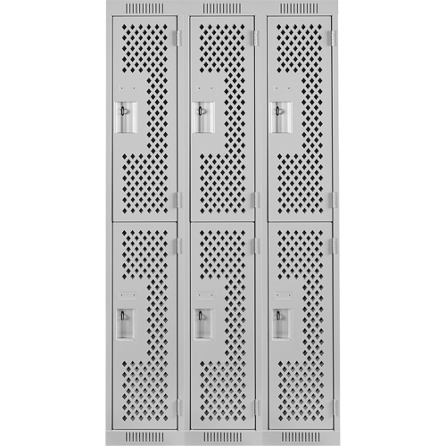 Casiers Clean Line, 2 niveaux, Bloc de 3, 36" x 12" x 72", Acier, Gris, Rivet (assembl&eacute;), Perfor&eacute; Ontario Packaging