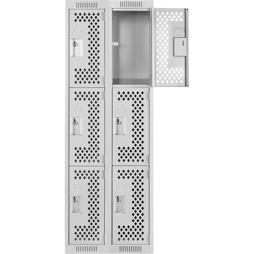 Clean Line Lockers, 3 -tier, Bank of 2, 24" x 12" x 72", Steel, Grey, Rivet (Assembled), Perforated Ontario Packaging