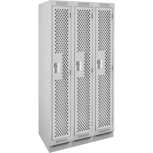Clean Line Lockers, Bank of 3, 36" x 12" x 76", Steel, Grey, Rivet (Assembled), Perforated Ontario Packaging