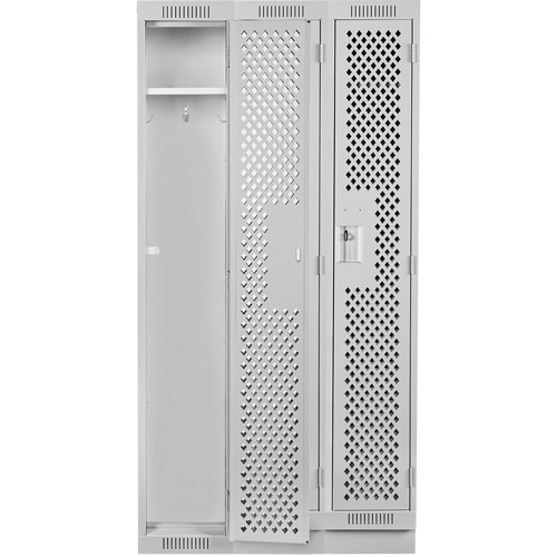 Clean Line Lockers, Bank of 3, 36" x 12" x 76", Steel, Grey, Rivet (Assembled), Perforated Ontario Packaging