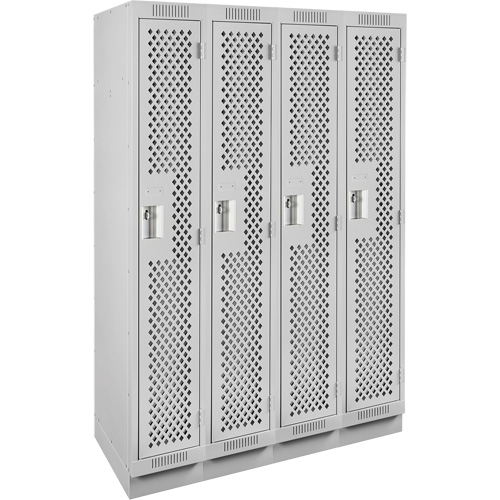 Clean Line Lockers, Bank of 4, 48" x 12" x 76", Steel, Grey, Rivet (Assembled), Perforated Ontario Packaging