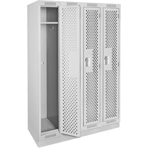 Clean Line Lockers, Bank of 4, 48" x 12" x 76", Steel, Grey, Rivet (Assembled), Perforated Ontario Packaging