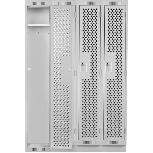 Clean Line Lockers, Bank of 4, 48" x 12" x 76", Steel, Grey, Rivet (Assembled), Perforated Ontario Packaging