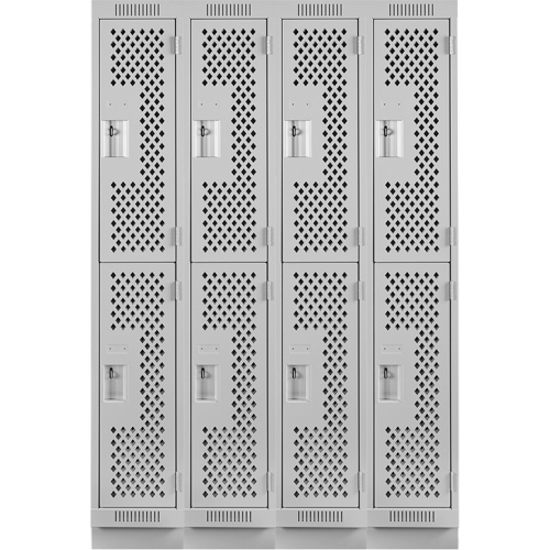 Clean Line Lockers, 2 -tier, Bank of 4, 48" x 15" x 76", Steel, Grey, Rivet (Assembled), Perforated Ontario Packaging