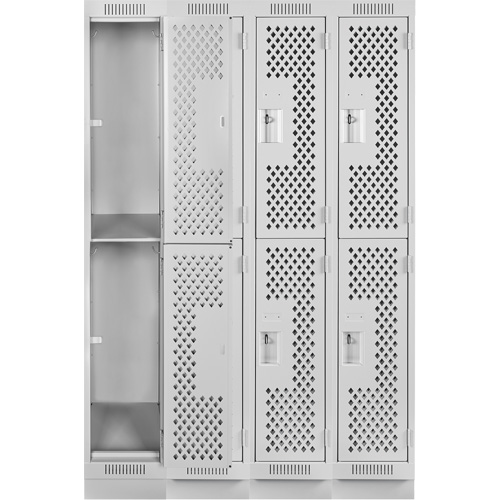 Clean Line Lockers, 2 -tier, Bank of 4, 48" x 15" x 76", Steel, Grey, Rivet (Assembled), Perforated Ontario Packaging