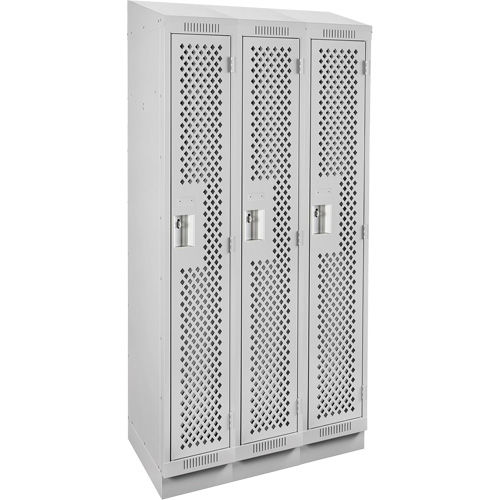 Clean Line Lockers, Bank of 3, 36" x 18" x 82", Steel, Grey, Rivet (Assembled), Perforated Ontario Packaging