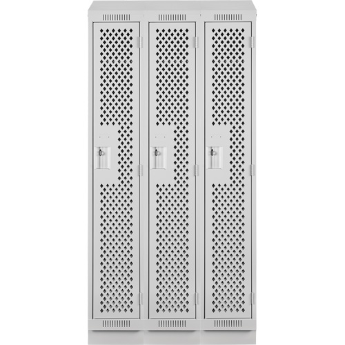 Clean Line Lockers, Bank of 3, 36" x 18" x 82", Steel, Grey, Rivet (Assembled), Perforated Ontario Packaging