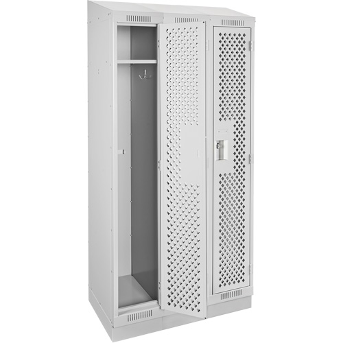 Clean Line Lockers, Bank of 3, 36" x 18" x 82", Steel, Grey, Rivet (Assembled), Perforated Ontario Packaging