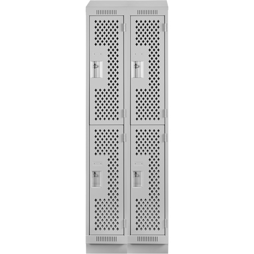 Casiers Clean Line, 2 niveaux, Bloc de 2, 24" x 18" x 82", Acier, Gris, Rivet (assembl&eacute;), Perfor&eacute; Ontario Packaging