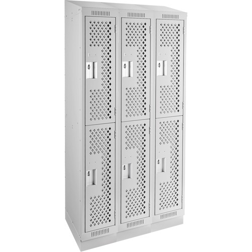 Clean Line Lockers, 2 -tier, Bank of 3, 36" x 12" x 82", Steel, Grey, Rivet (Assembled), Perforated Ontario Packaging