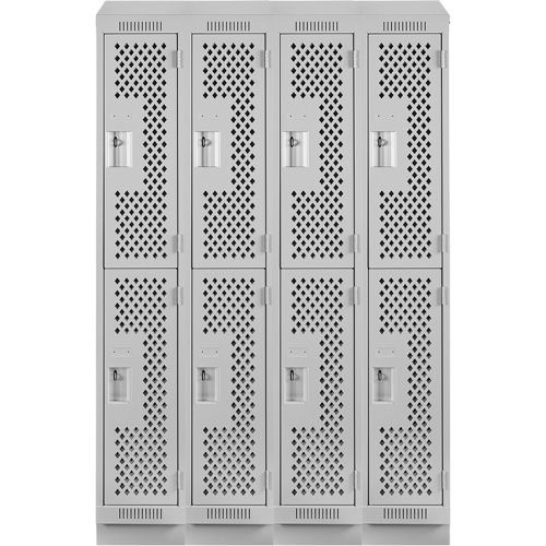 Clean Line Lockers, 2 -tier, Bank of 4, 48" x 12" x 82", Steel, Grey, Rivet (Assembled), Perforated Ontario Packaging