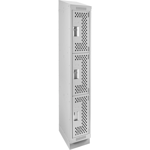 Clean Line Lockers, 3 -tier, 12" x 15" x 82", Steel, Grey, Rivet (Assembled), Perforated Ontario Packaging