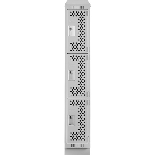Clean Line Lockers, 3 -tier, 12" x 15" x 82", Steel, Grey, Rivet (Assembled), Perforated Ontario Packaging